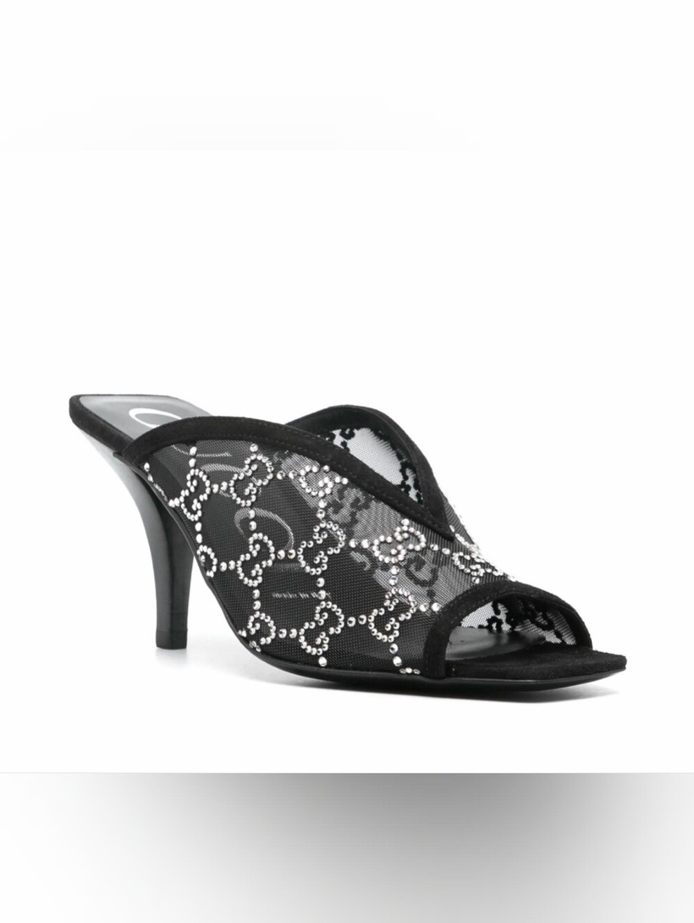 Gucci Moiret Black Crystal mesh Heel,slide, Sandal, Mule Sz 39/9 NWT